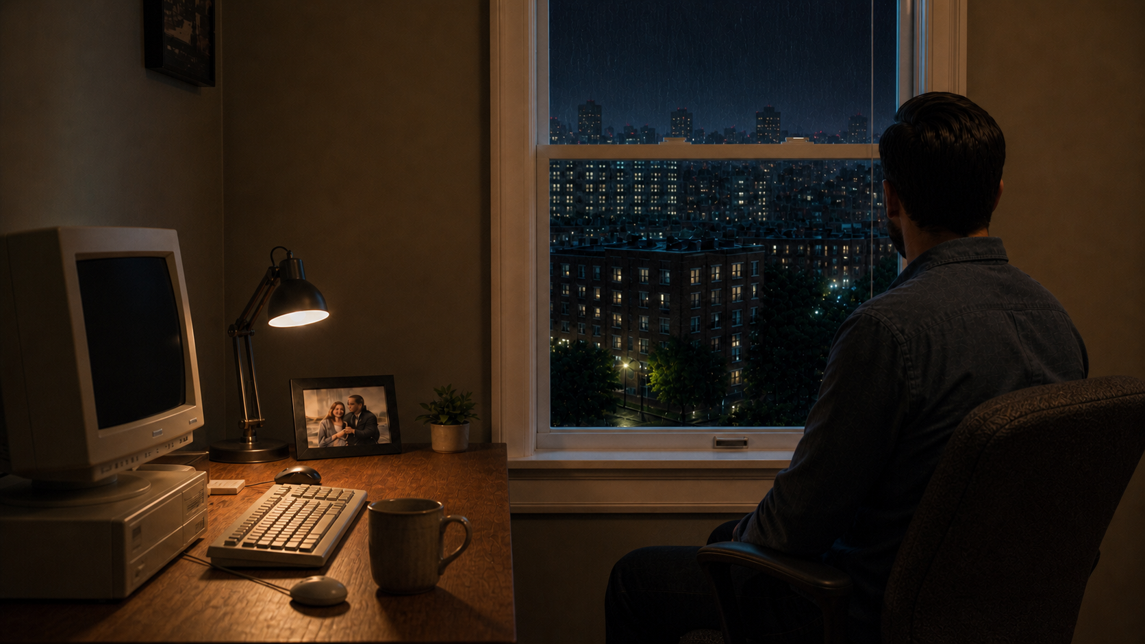 Gil's simulated city-facing office window