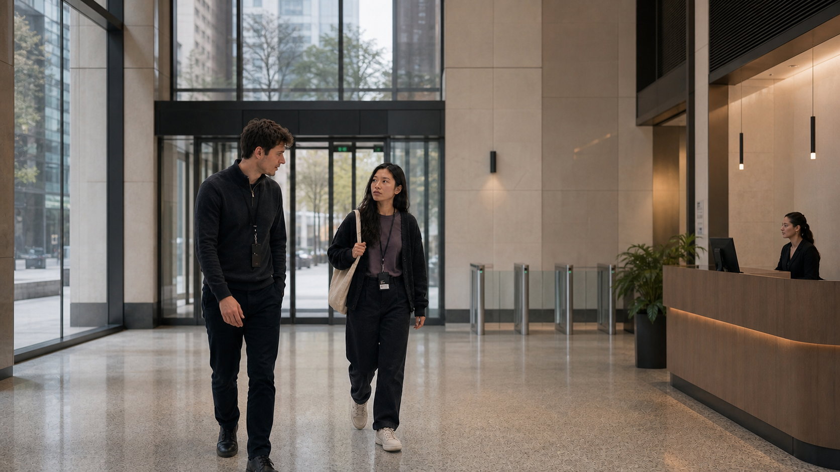 Street-level arrival lobby at Morrowvale's Toronto research campus
