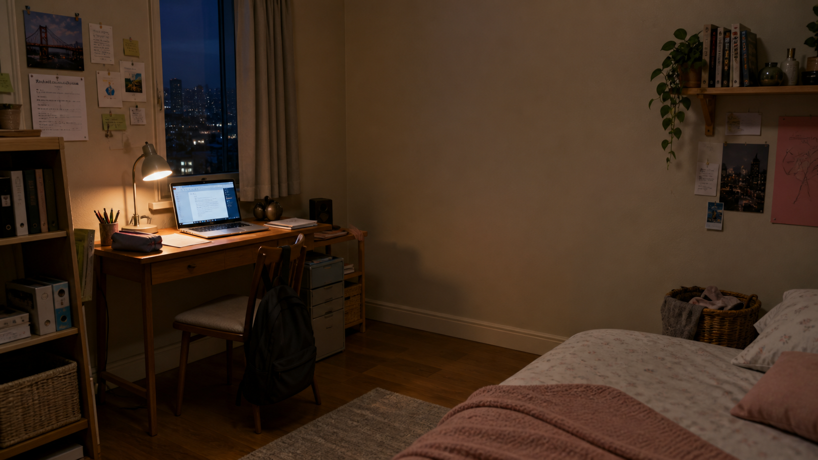 Samantha's grounded bedroom and home workstation
