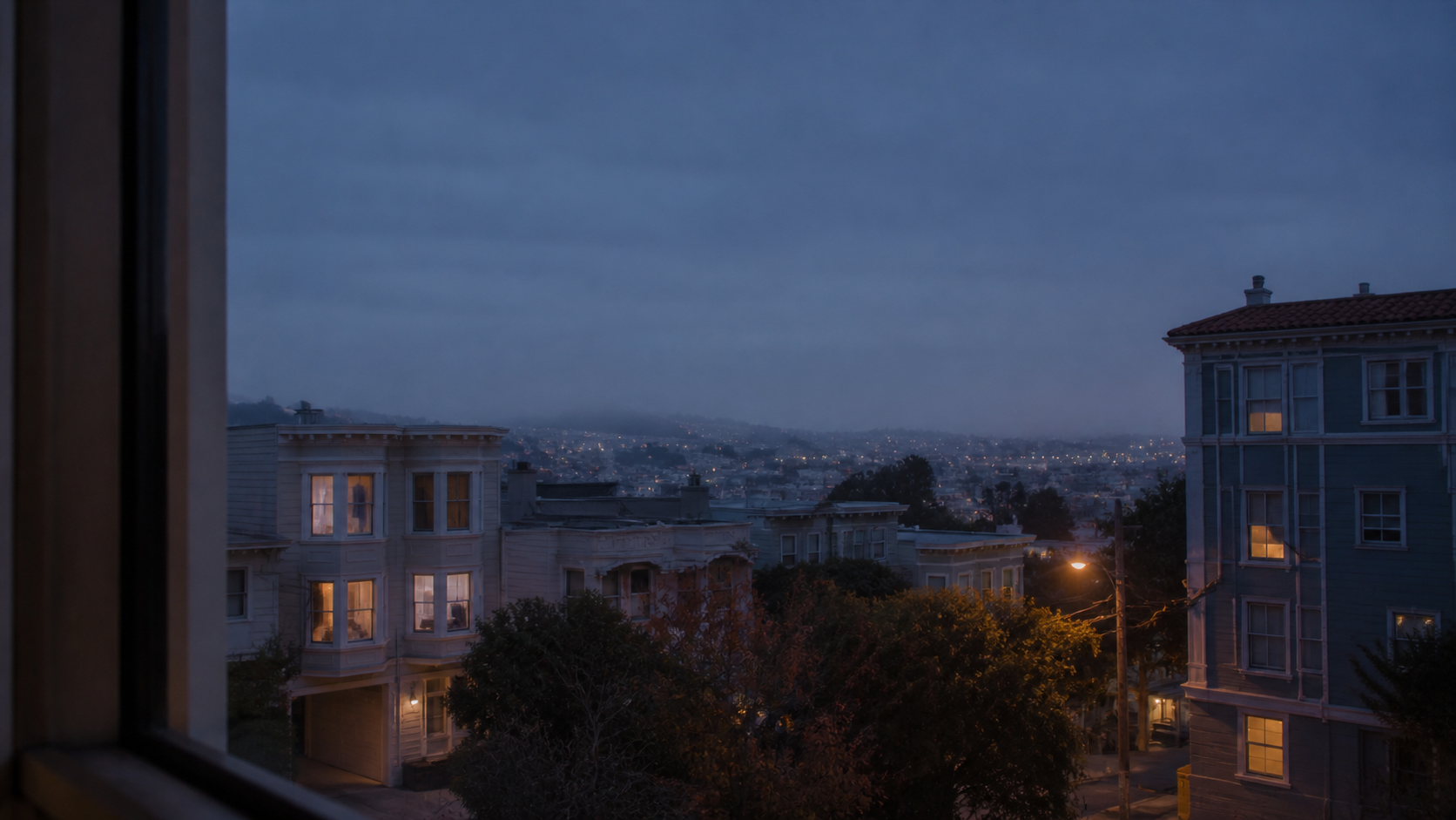 Ordinary San Francisco neighbourhood seen from Samantha's apartment