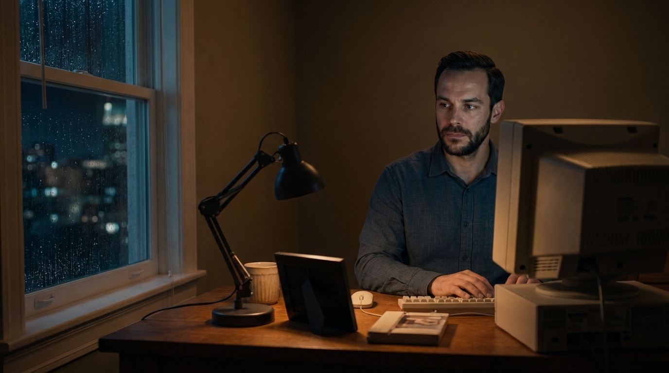 Gil at the same late-1990s one-monitor office throughout the management exchange